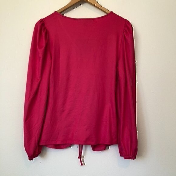 NEW NWT MARC NEW YORK Hot Pink Long Sleeve Ruched Gathered Y2K 00s Blouse Small - Picture 8 of 8